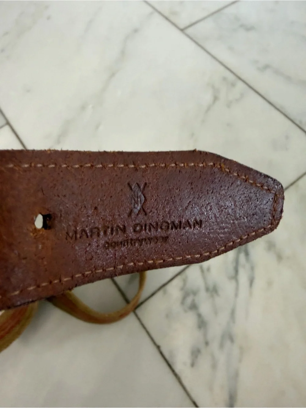Martin Dingman Stripes Woven Natural Fiber and Leather 39” men’s belt